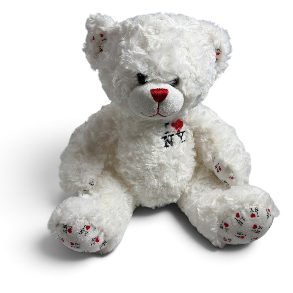 Build-A-Bear Workshop I Love NY White Teddy Bear Plush Red Heart Nose RARE